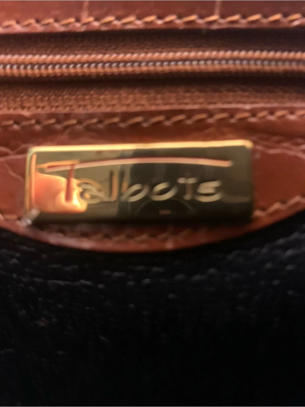 Talbots Structured Croc-Embossed Satchel in Brown. Gold hardware.